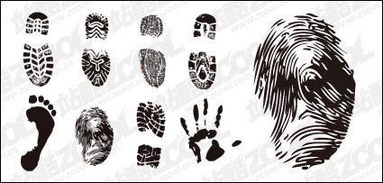 Footprints, fingerprints and palm vector material