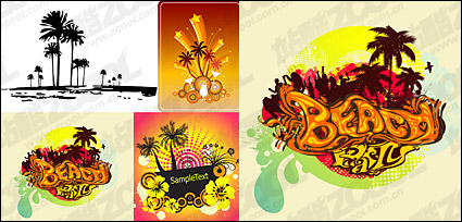 4, coconut trees theme vector material-2