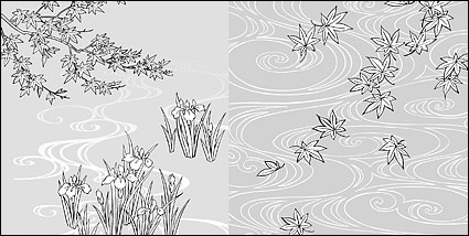 Vector line drawing of flowers-40( water, iris)