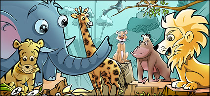 Forest cartoon animals psd layered material